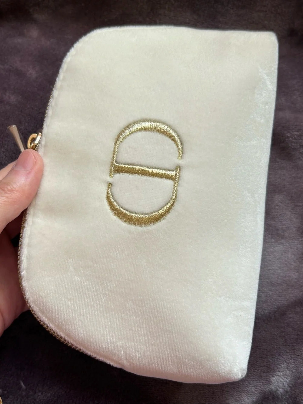 Dior Beauty Plush Velvet Golden Logo Cosmetic Makeup Zipper Pouch Cream OS